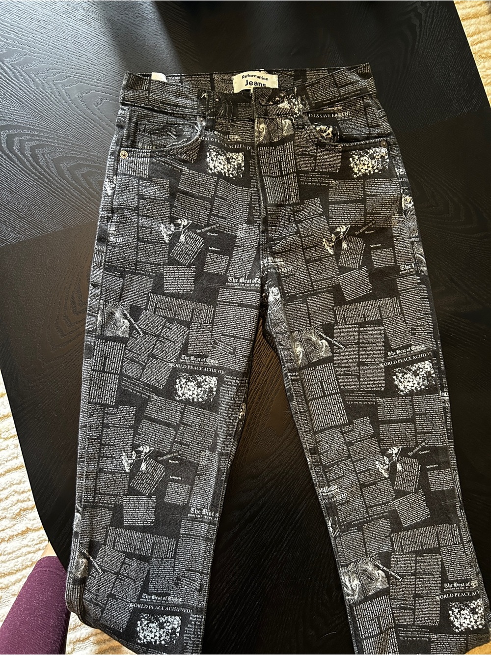 Reformation Black and White Newspaper Print Jeans